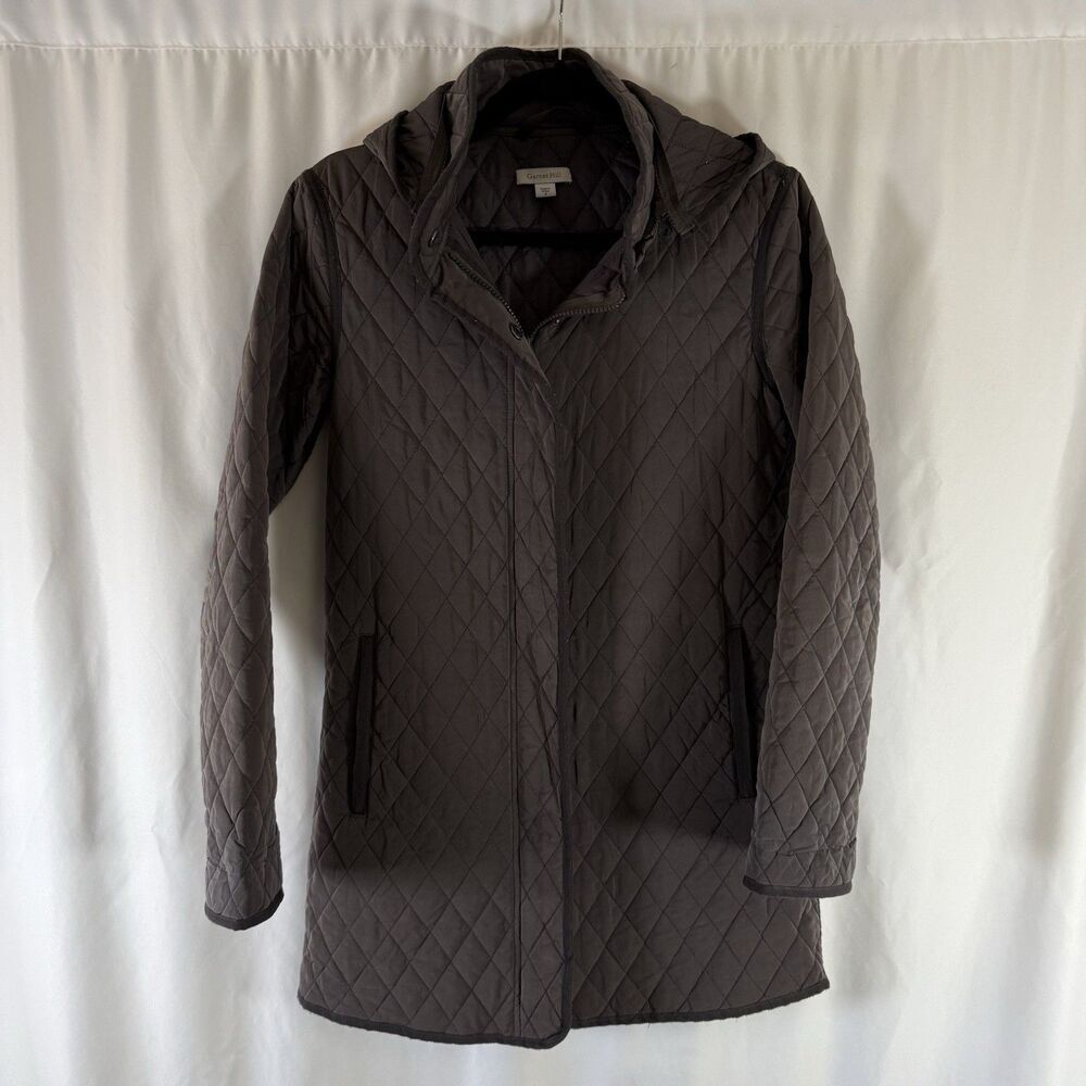 Garnet Hill Quilted Jacket Women's 2 Gray Full Zip Hooded Removable Pockets